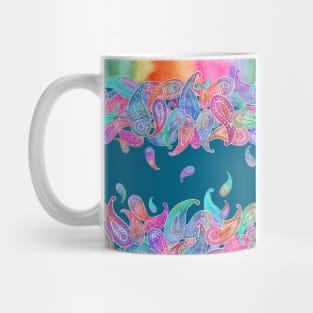 Rainbow Paisley Rain on Blue Mug